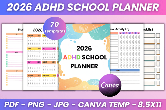 2026 ADHD School Planner KDP Interior for Focused Planning