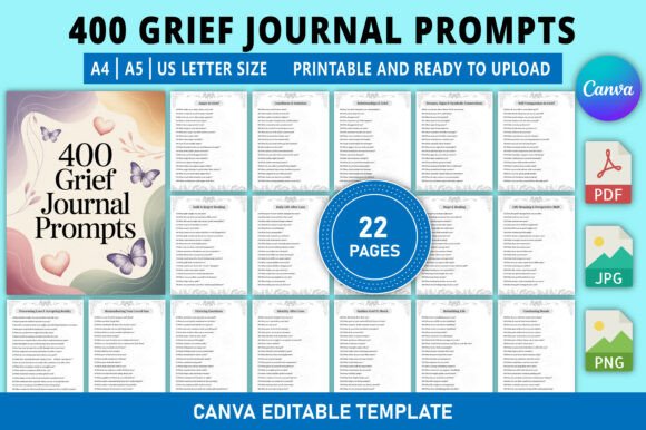 Editable 400 Grief Journal Prompts for Creatives